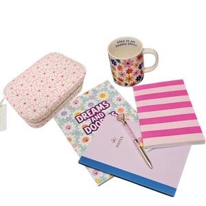 NEW Pink Floral 6-Item Bundle: Zip Jewelry Case, Mug, 3 Journals + Crystal Pen